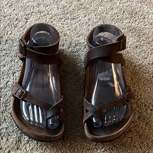 Birkenstock Yara Brown Leather Strappy Sandals